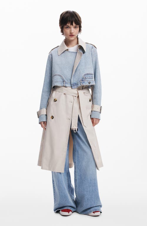 Desigual Mixed Media Trench Coat In Beige