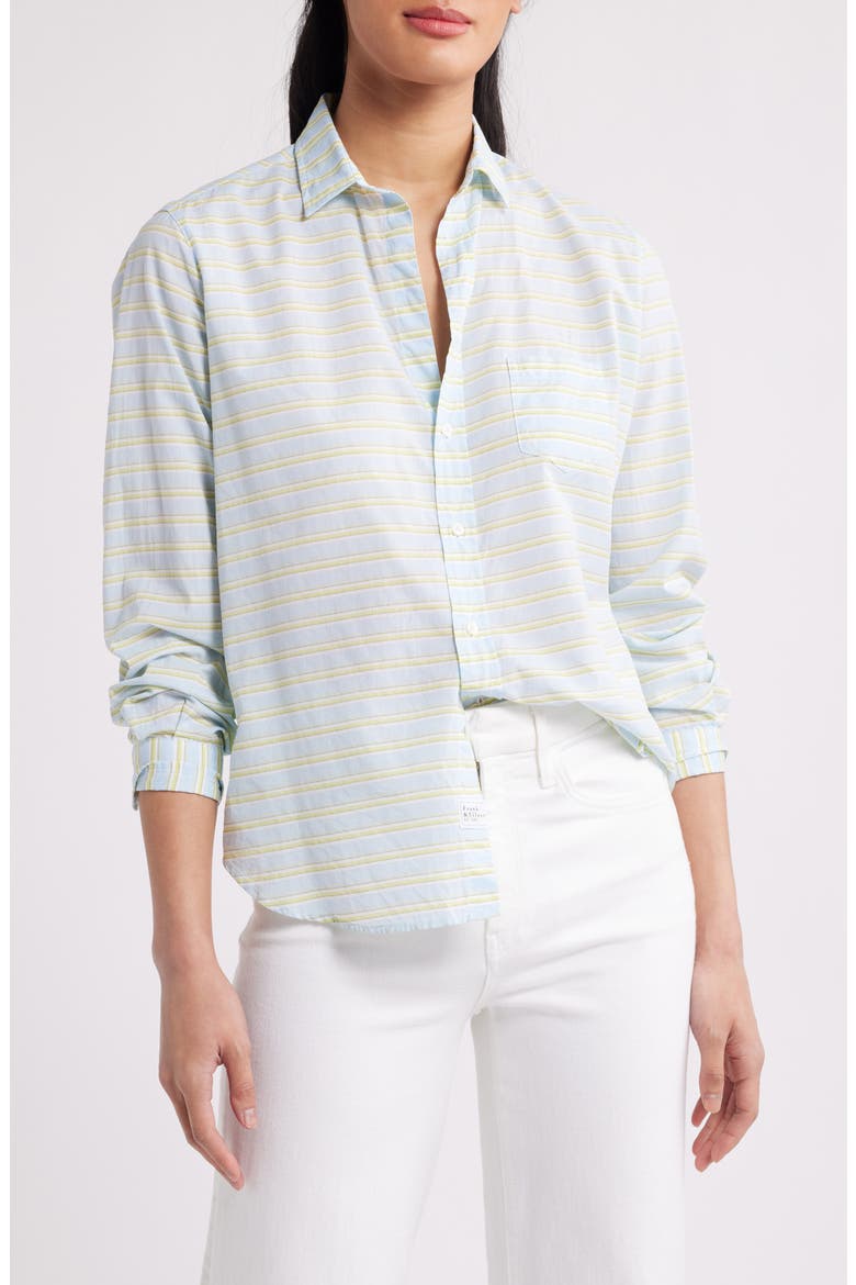 Eileen Relaxed Button-Up Shirt, Main, color, BLUE CHARTREUSE MULTI STRIPE