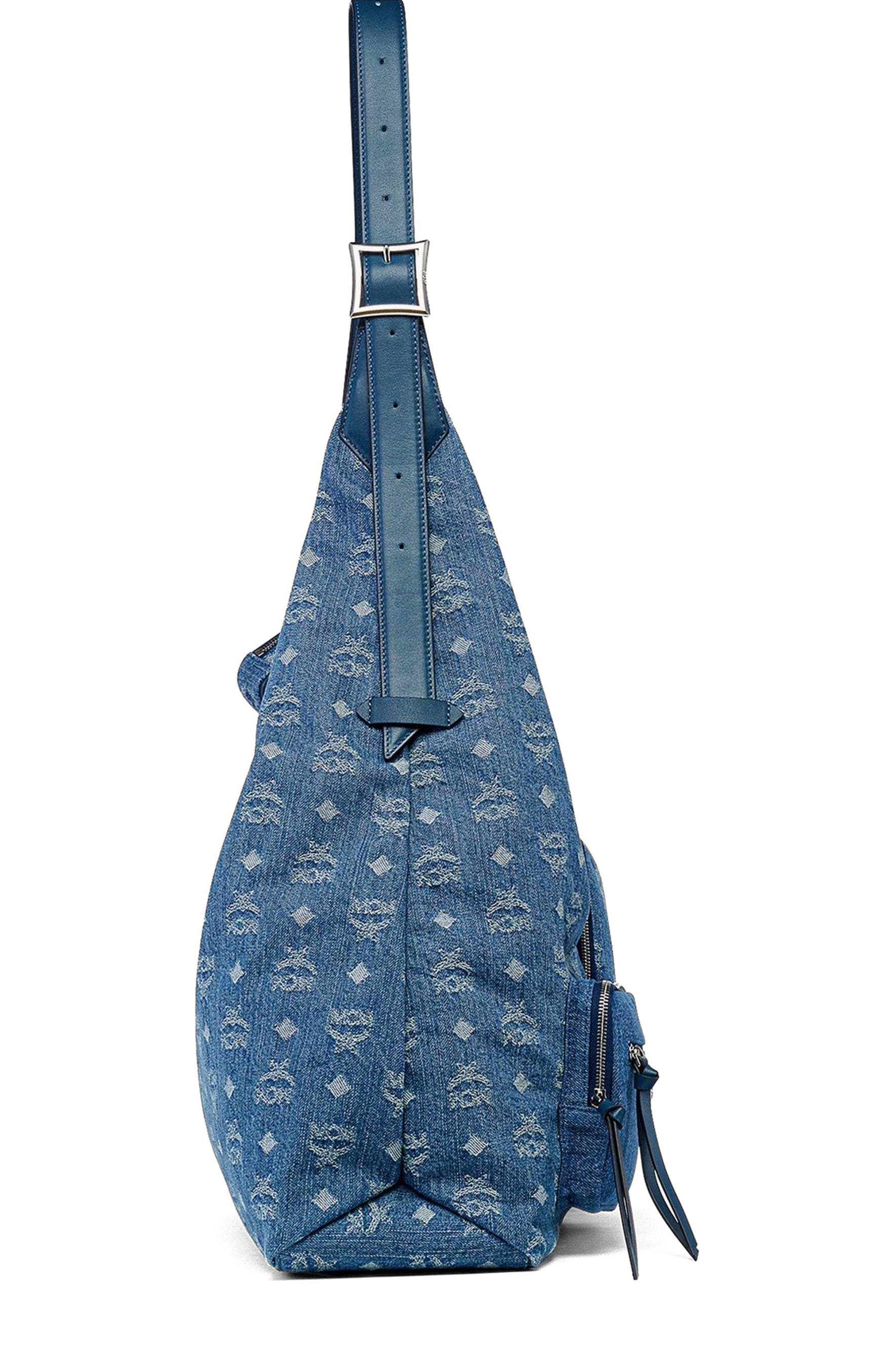 MCM Aren Multi-Shopper in Monogram Denim Jacquard, Alternate, color, Blue