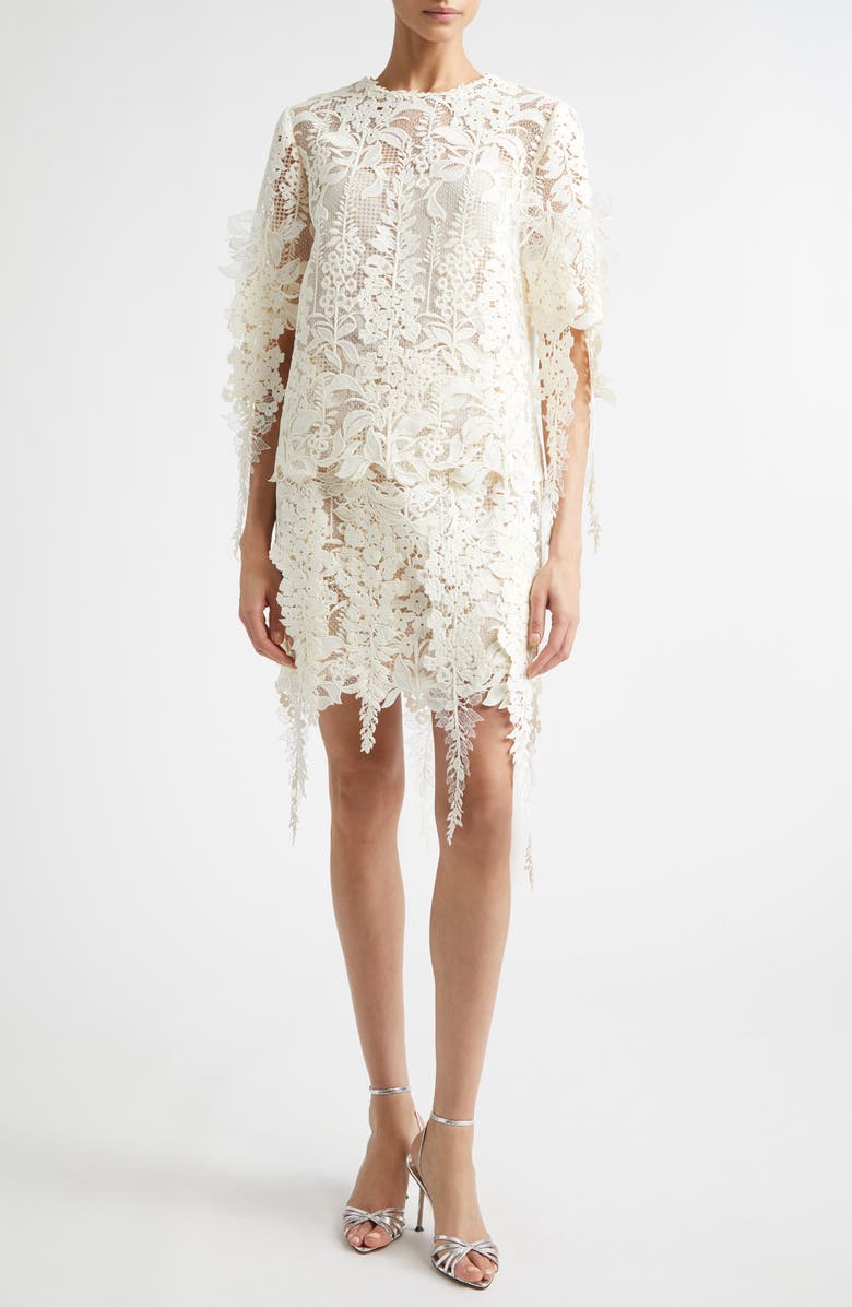 Oscar de la Renta Foxgloves Guipure Lace Top, Alternate, color, Ivory
