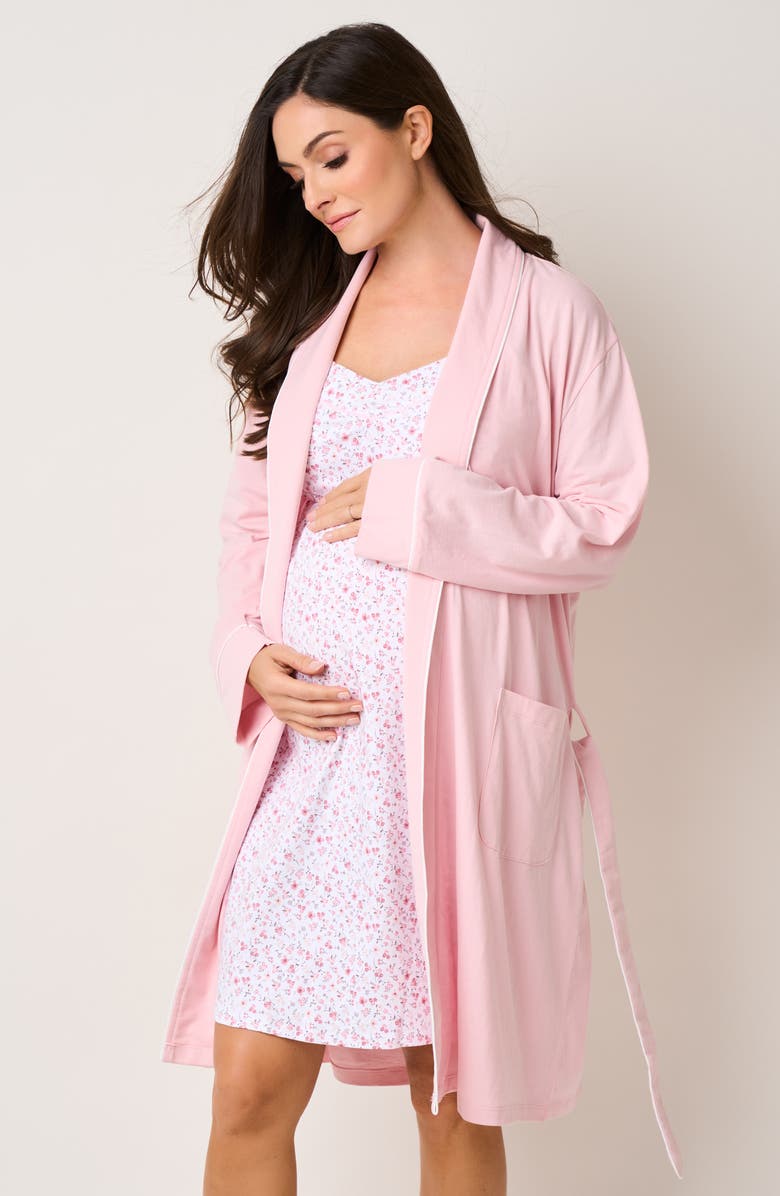 Petite Plume The Hospital Stay Luxe Maternity/Nursing Robe, Nightgown, Baby Blanket & Baby Hat Set, Alternate, color, 