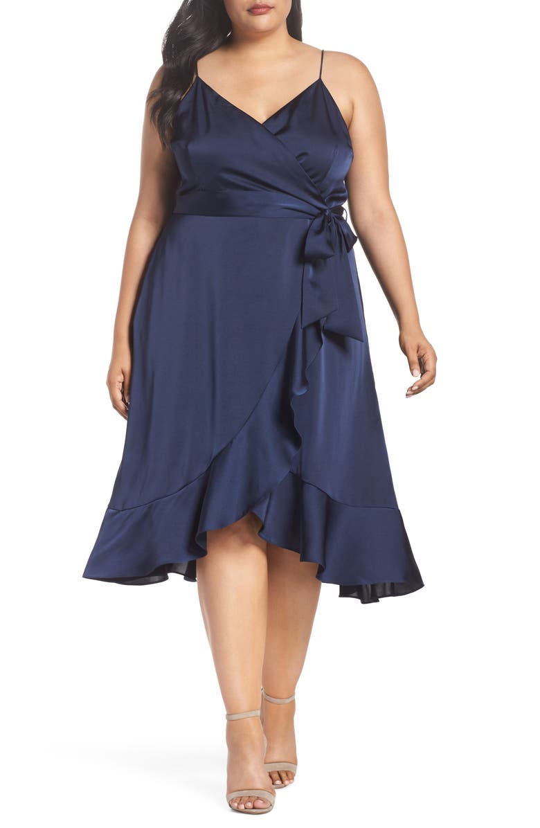 Cooper St Marilyn Satin Faux Wrap Dress, Main, color, 