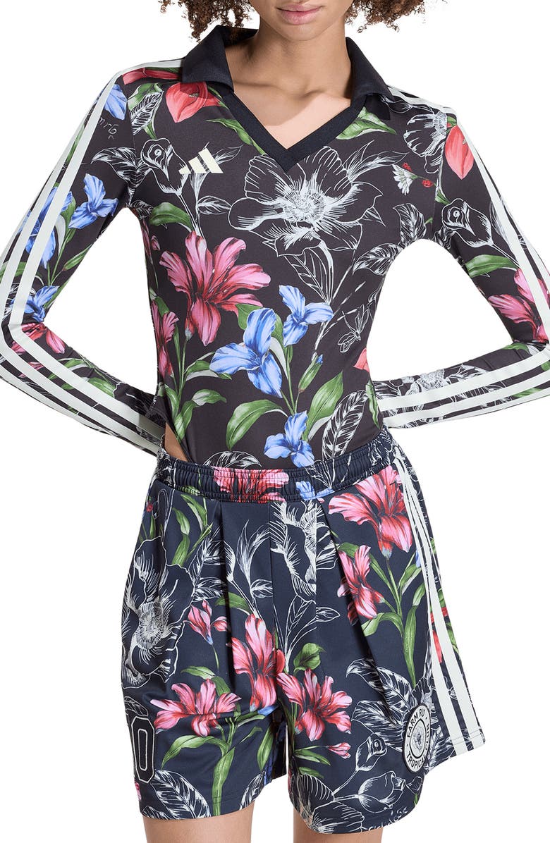 adidas x FARM Rio Floral Long Sleeve Bodysuit, Main, color, Black/ Cream White/ Multicolor
