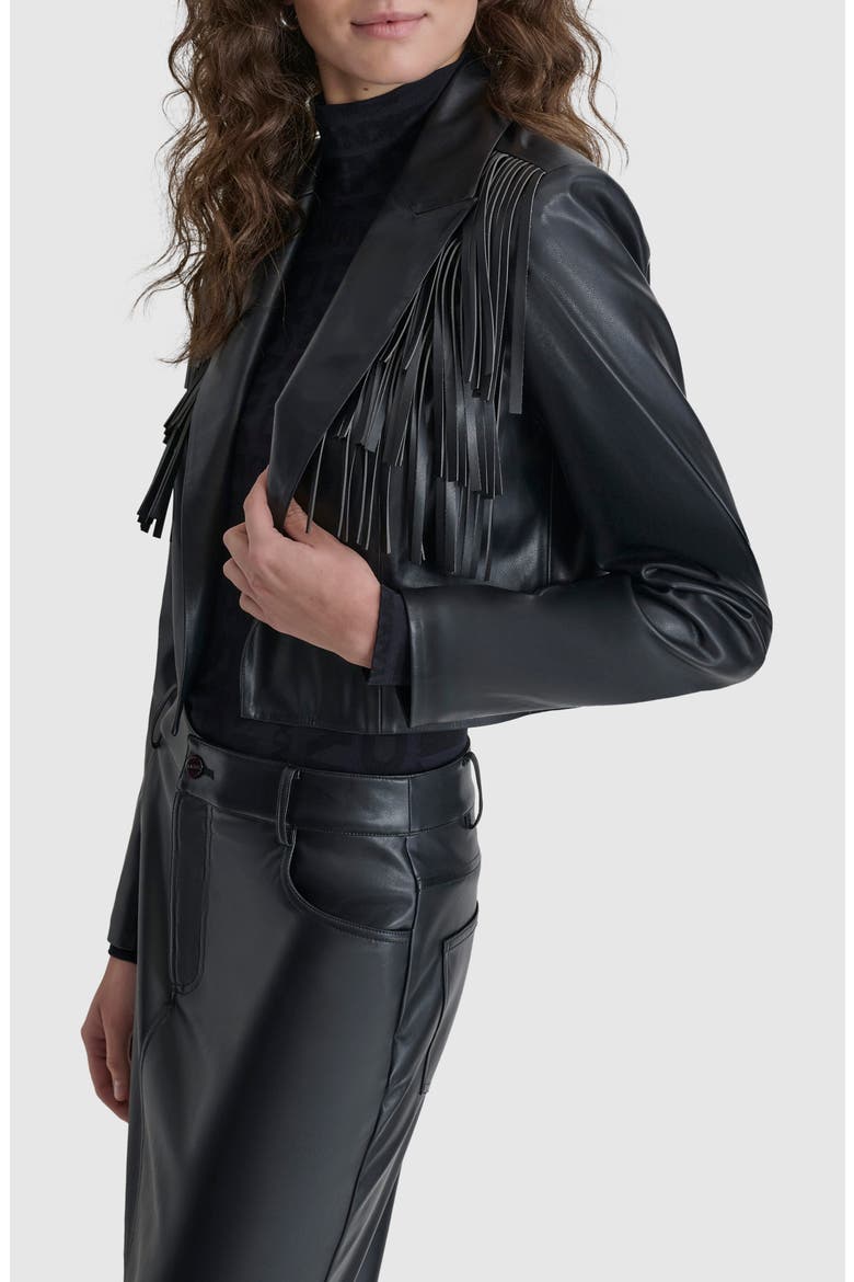 Fringe Detail Faux Leather Jacket, Alternate, color, BLACK
