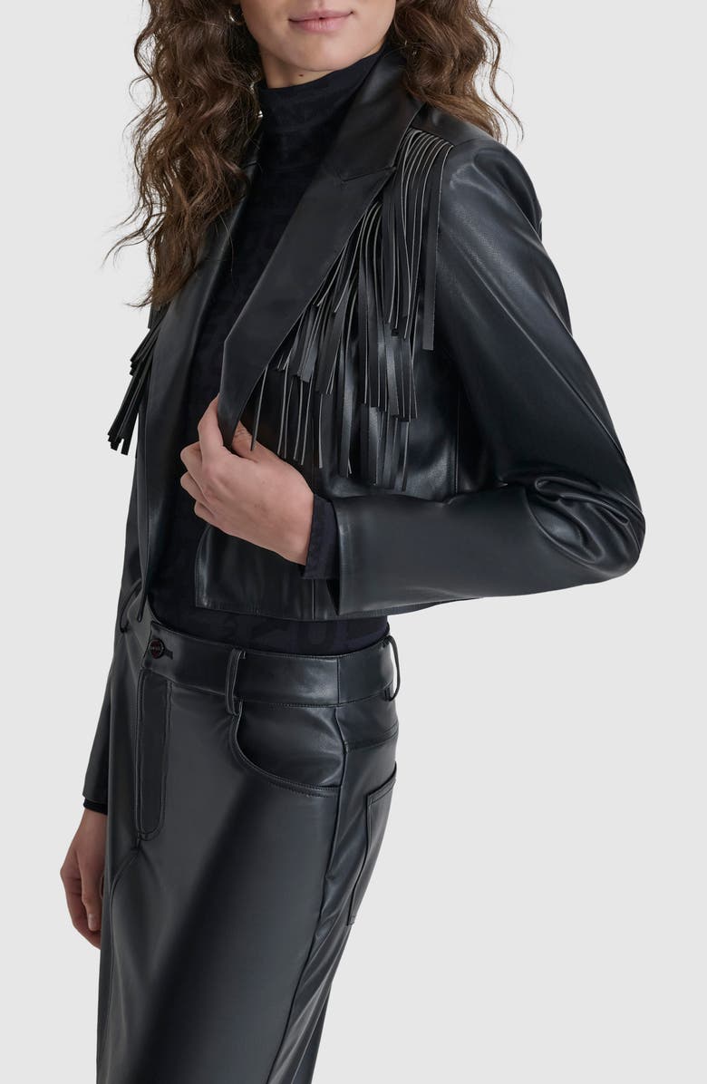 DKNY Fringe Detail Faux Leather Jacket, Alternate, color, 