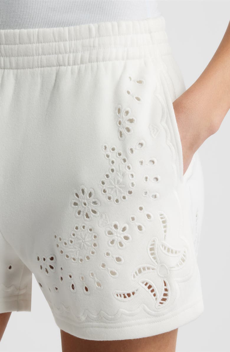 LoveShackFancy Abrah Eyelet Knit Shorts, Alternate, color, True White