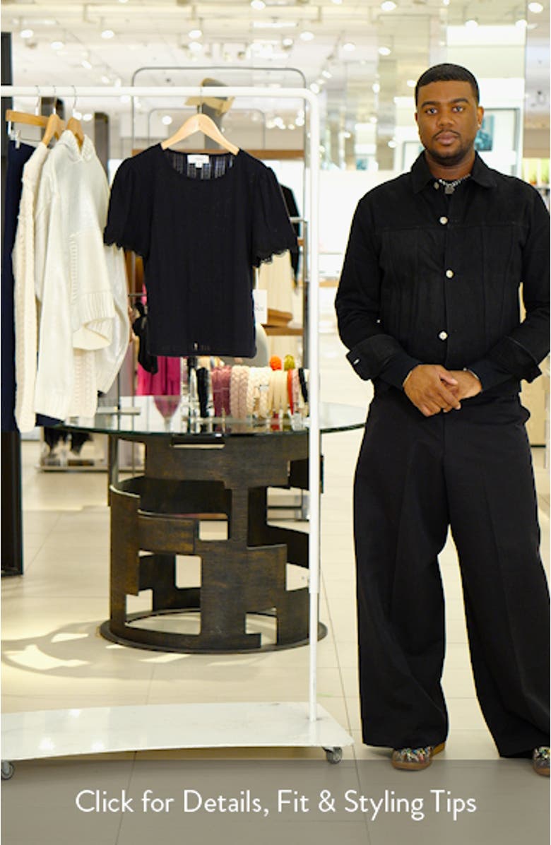 Pointelle Stitch Scalloped Cuff Cotton Blend Top, sales video thumbnail