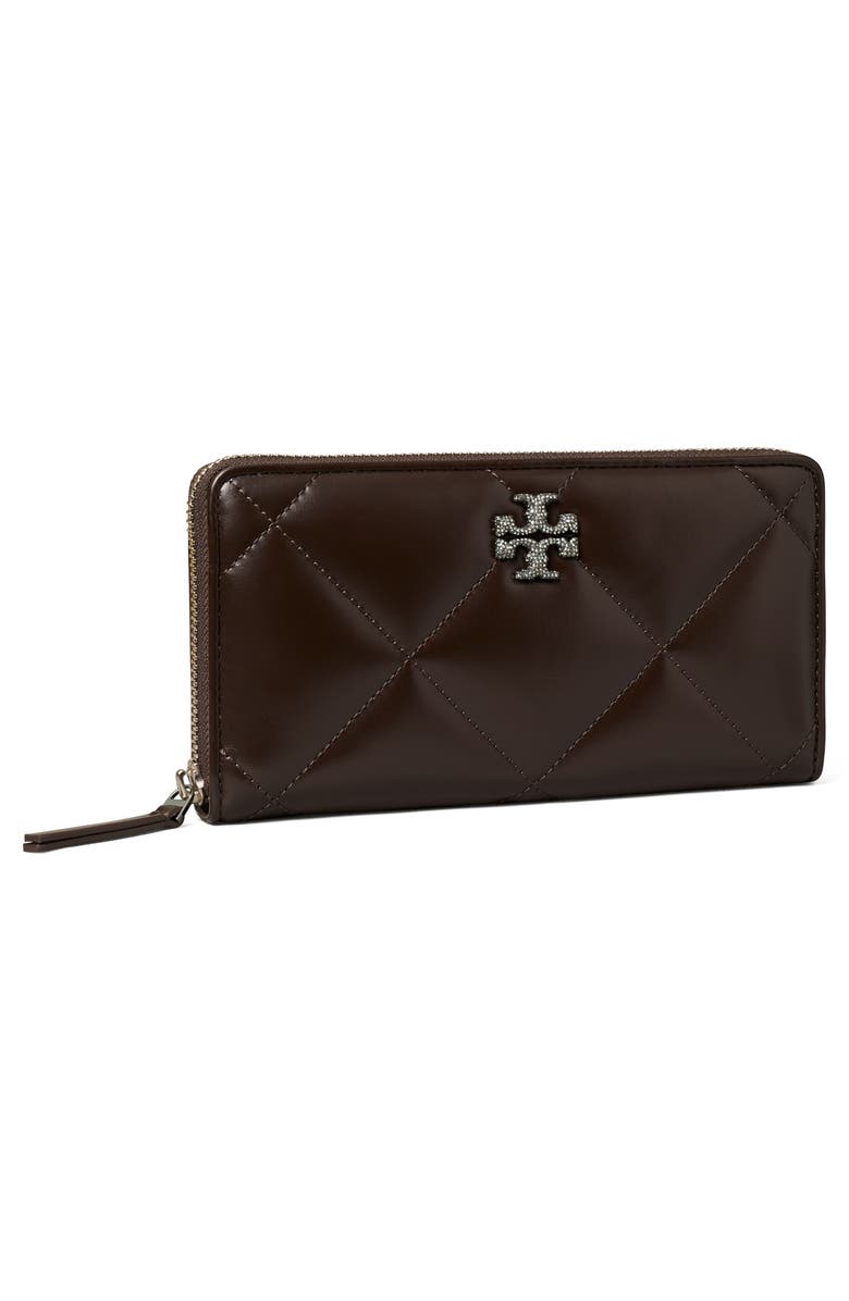 Tory Burch Kira Diamond Quilted Leather Zip Wallet, Alternate, color, Cocoa