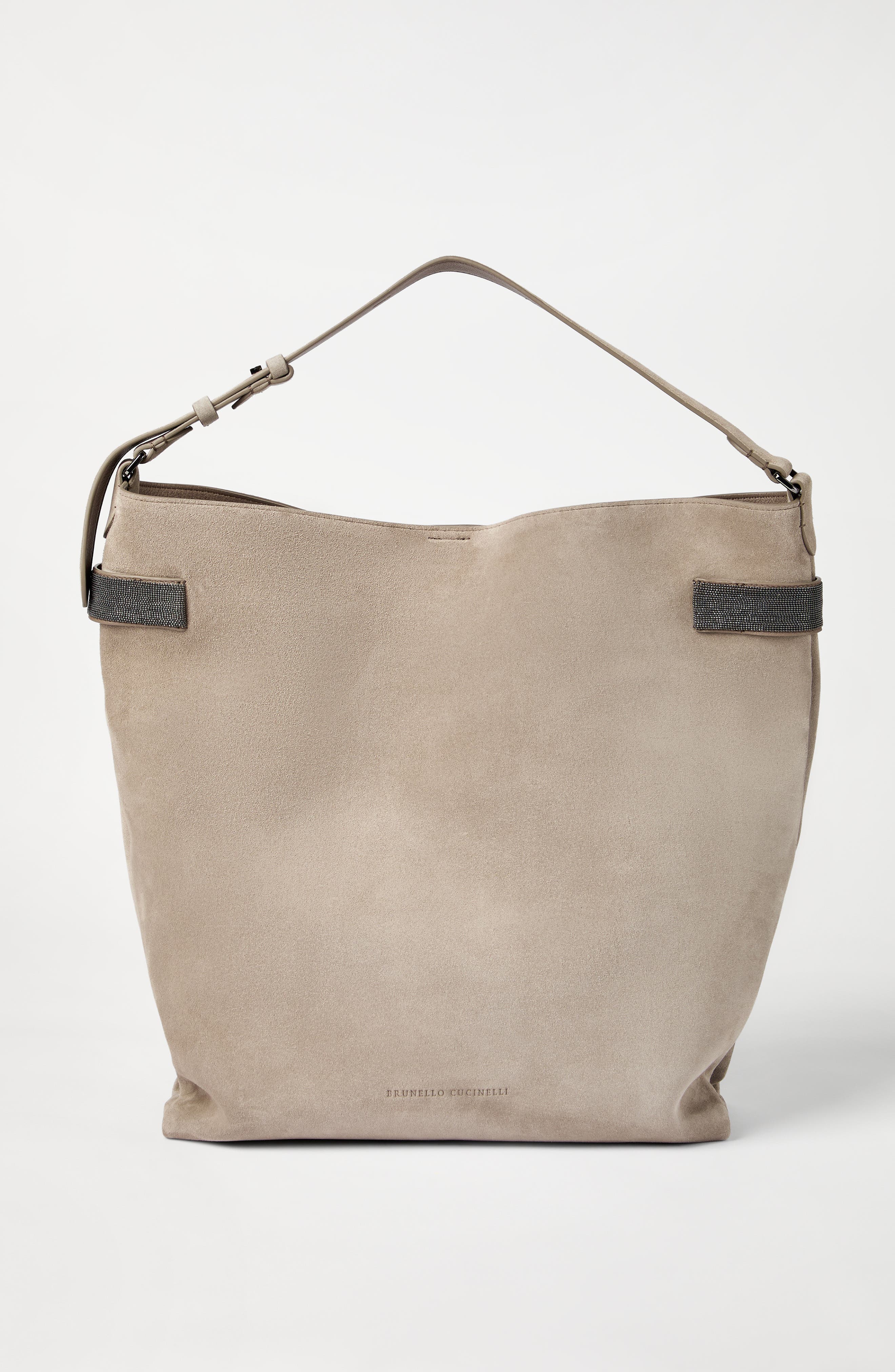 Brunello Cucinelli Suede essence hobo bag, Alternate, color, Grey
