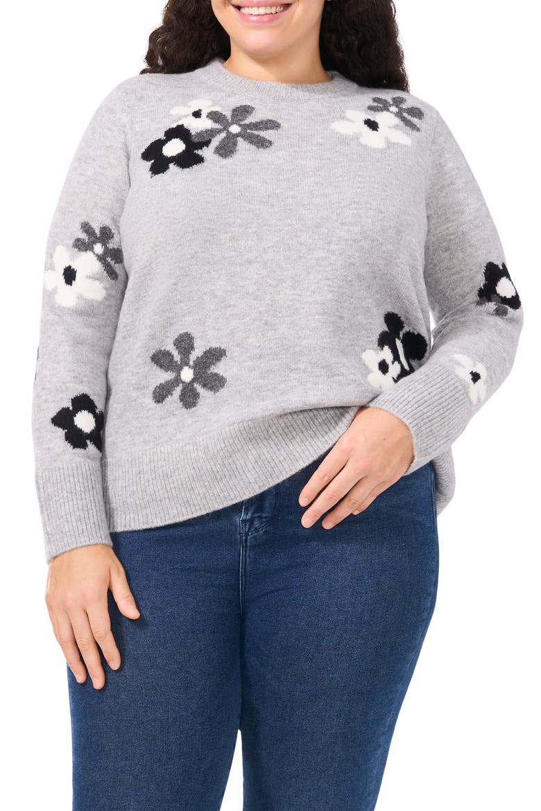 Floral Crewneck Sweater, Main, color, LIGHT HEATHER GREY