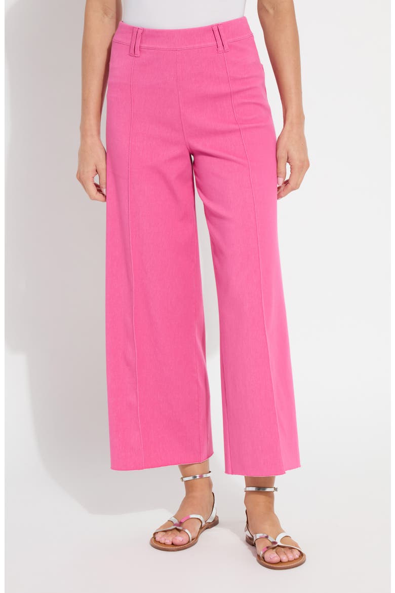 Erin Pintuck Raw Hem Pull-On Wide Leg Pants, Main, color, HOT PINK