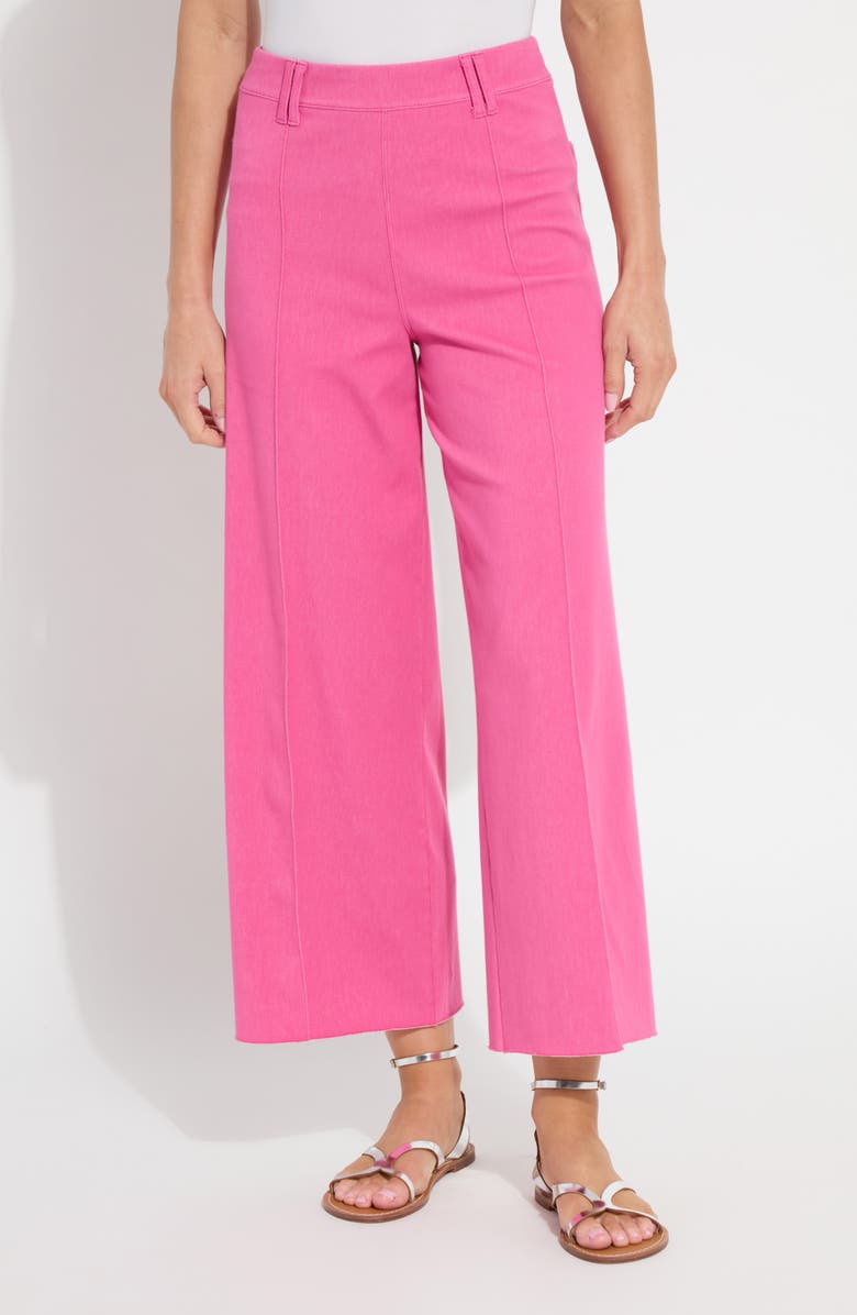 Lysse Erin Pintuck Raw Hem Pull-On Wide Leg Pants, Main, color, Hot Pink