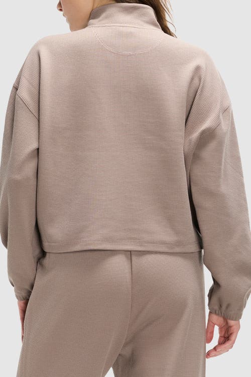 Peloton Waffle Mock Neck 1/2 Zip In Taupe Grey
