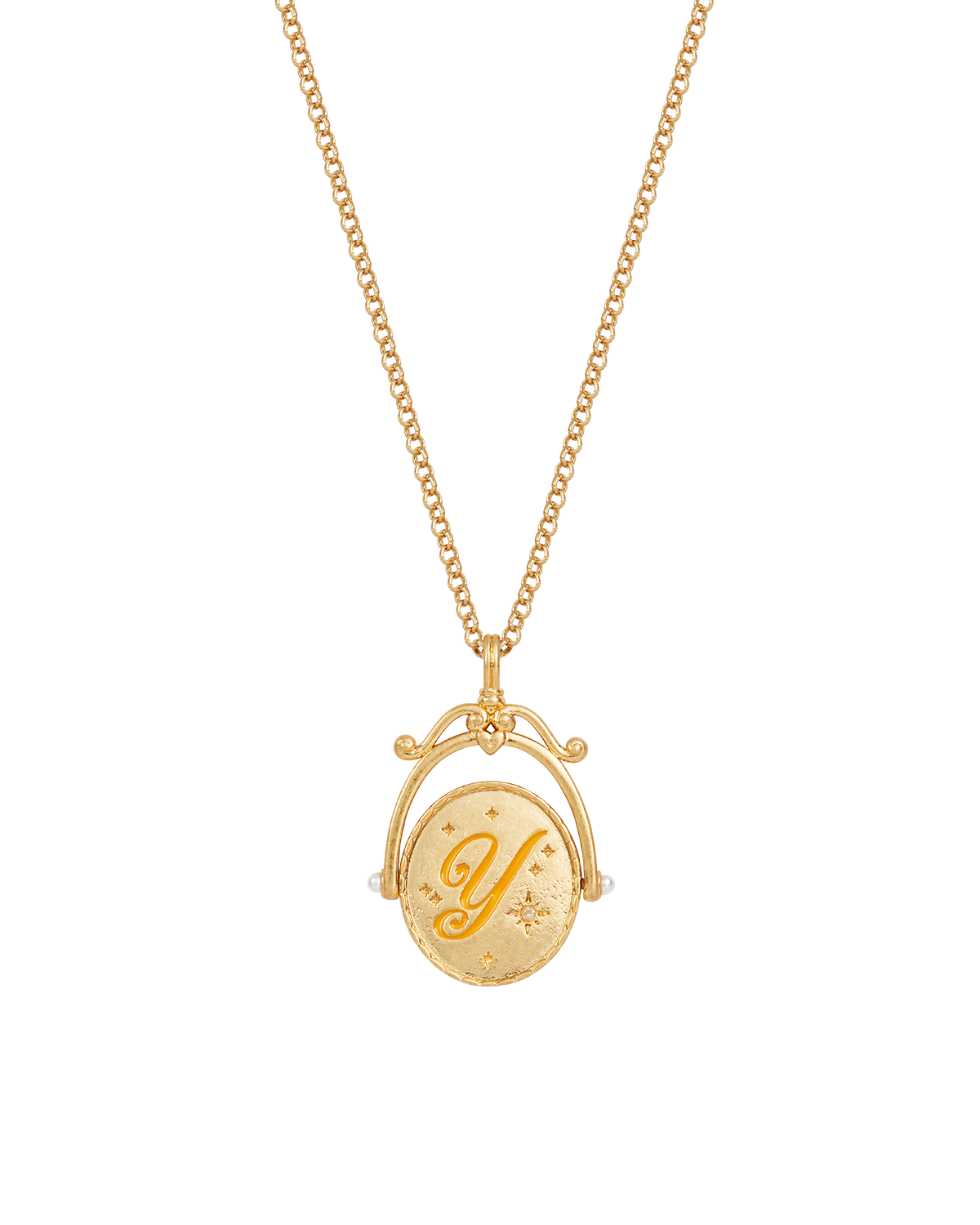 Fable England Y Initial Yarrow Gold Spinner Chain Necklace