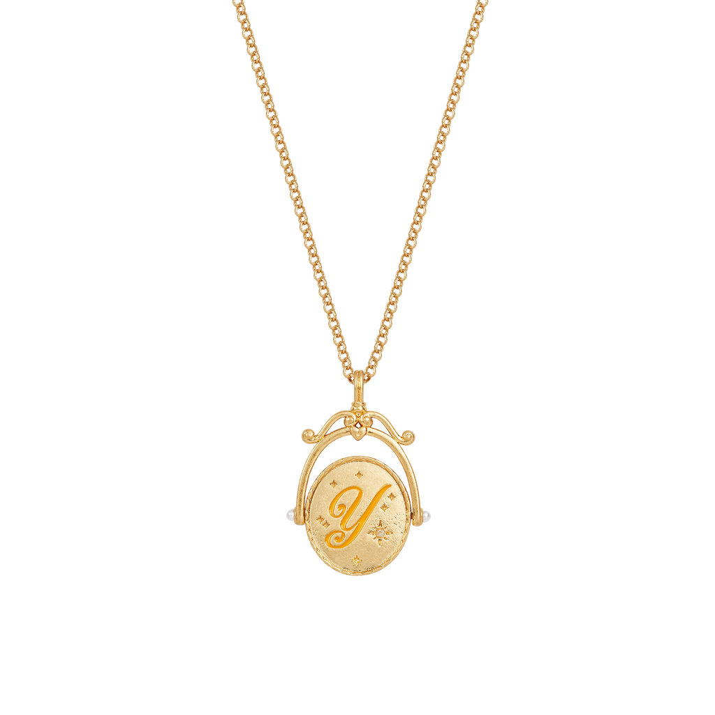 Fable England Y Initial Yarrow Gold Spinner Chain Necklace