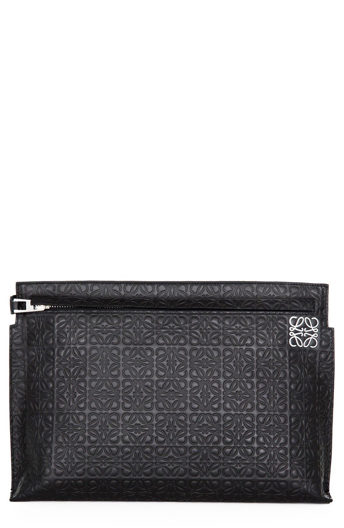 Loewe Large Logo Embossed Calfskin Leather Pouch, Main, color, 