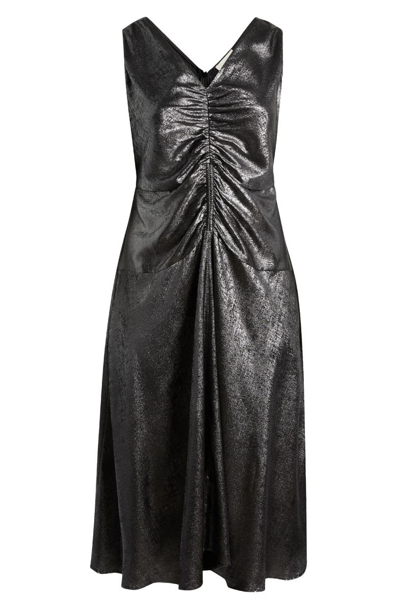 MELLODAY Ruched Metallic Sleeveless Maxi Dress, Alternate, color, Silver