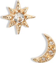 Anzie Moon Crescent Mismatched Stud Earrings