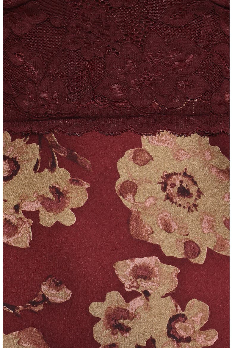 Shakira Mixed Media Floral Midi Dress, Alternate, color, BRONZED MERLOT