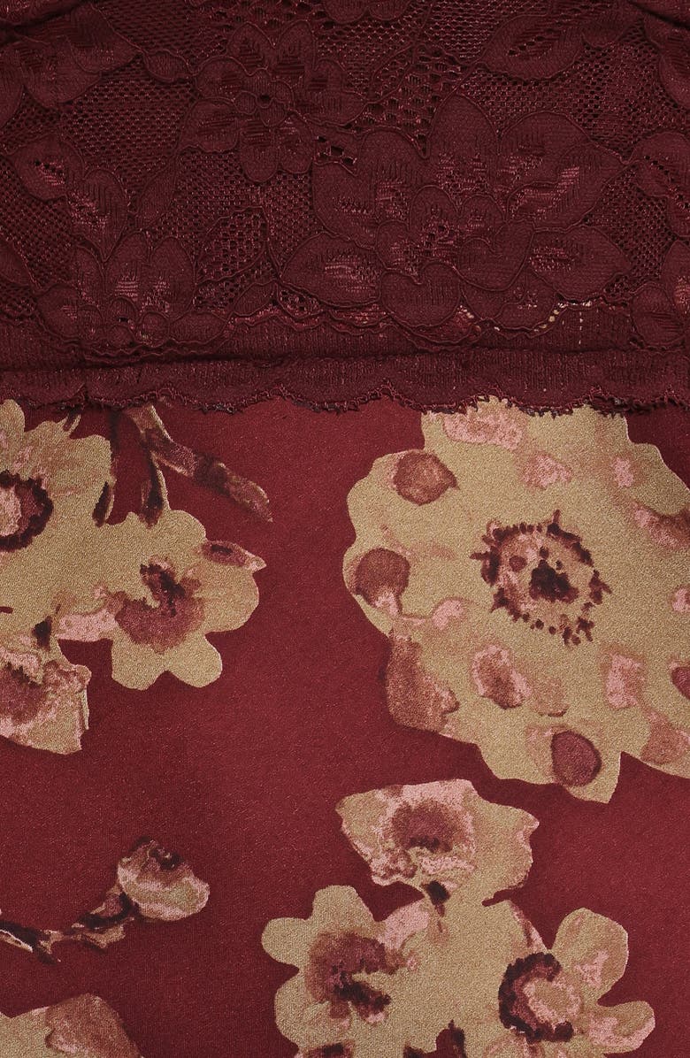 Petal & Pup Shakira Mixed Media Floral Midi Dress, Alternate, color, Bronzed Merlot