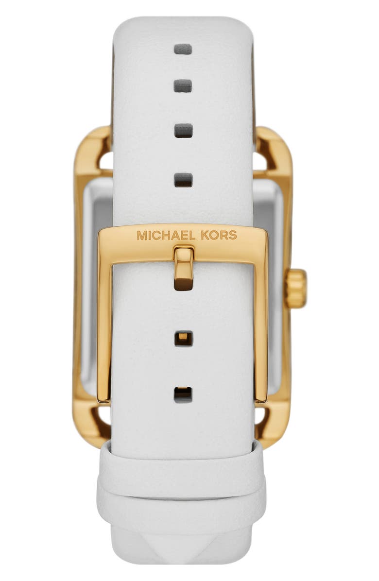 Michael Kors Monroe Three-Hand Quartz Leather Strap Watch, 27mm, Alternate, color, Gold