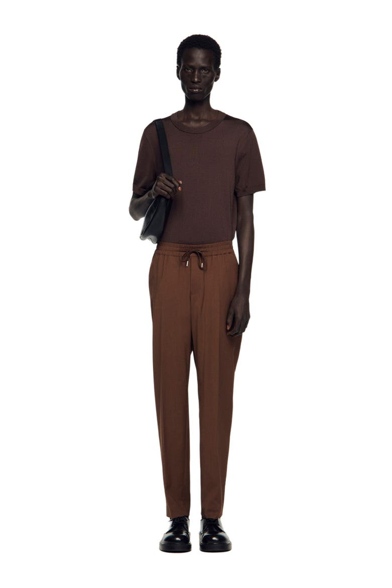 Elasticated straight-leg trousers, Alternate, color, Chocolate