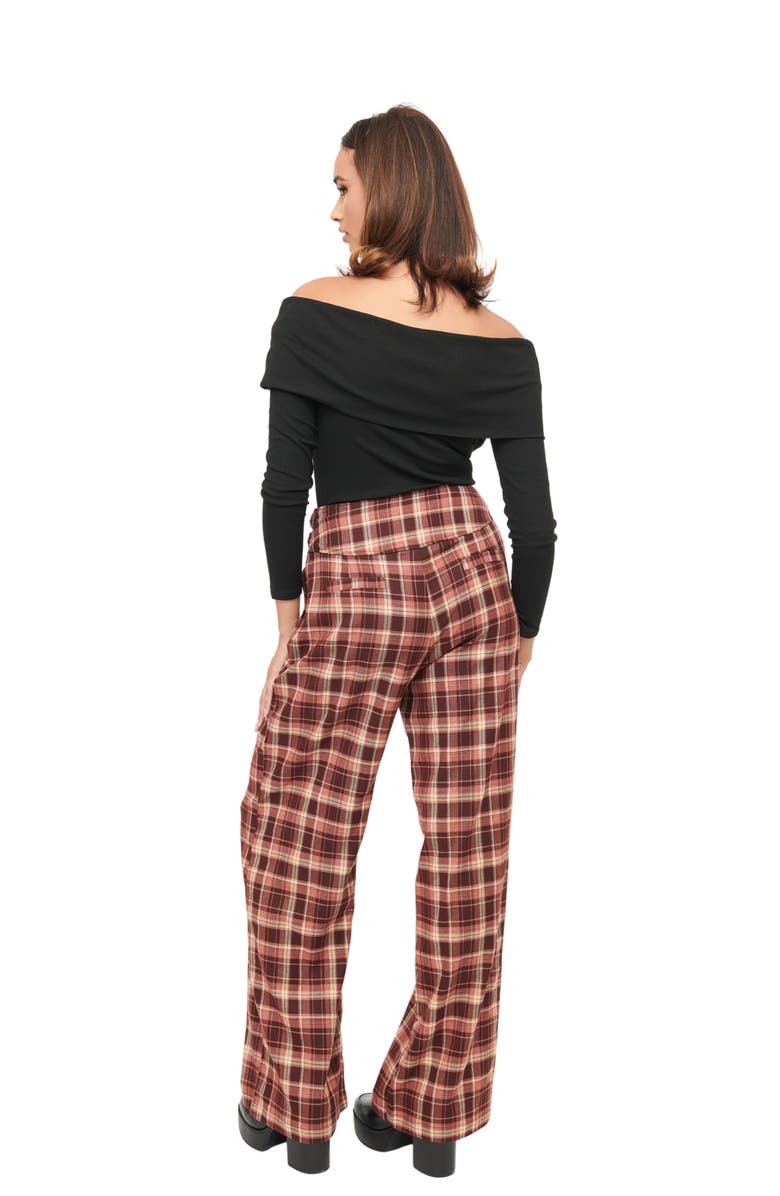 Unique Vintage Double Belt Woven Pants, Alternate, color, Burgundy Plaid