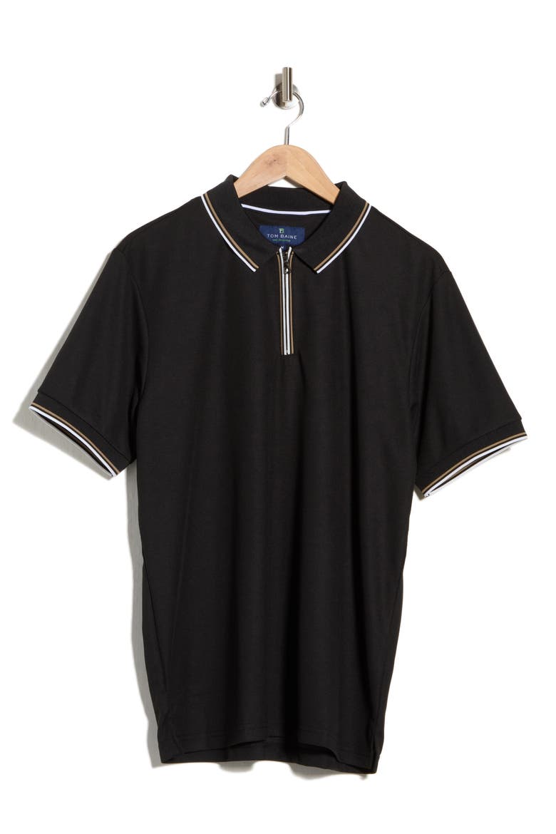Zip Front Stretch Polo, Alternate, color, BLACK