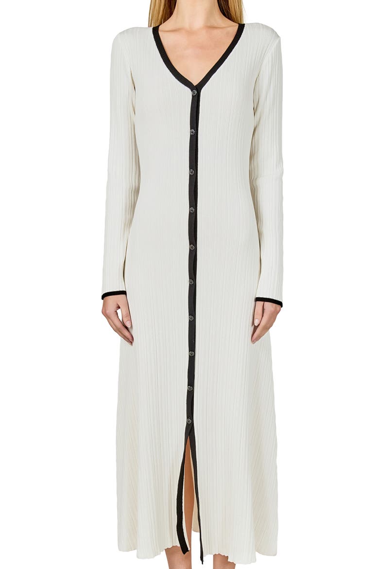 Contrast Long Sleeve Rib Maxi Dress, Alternate, color, IVORY/ BLACK