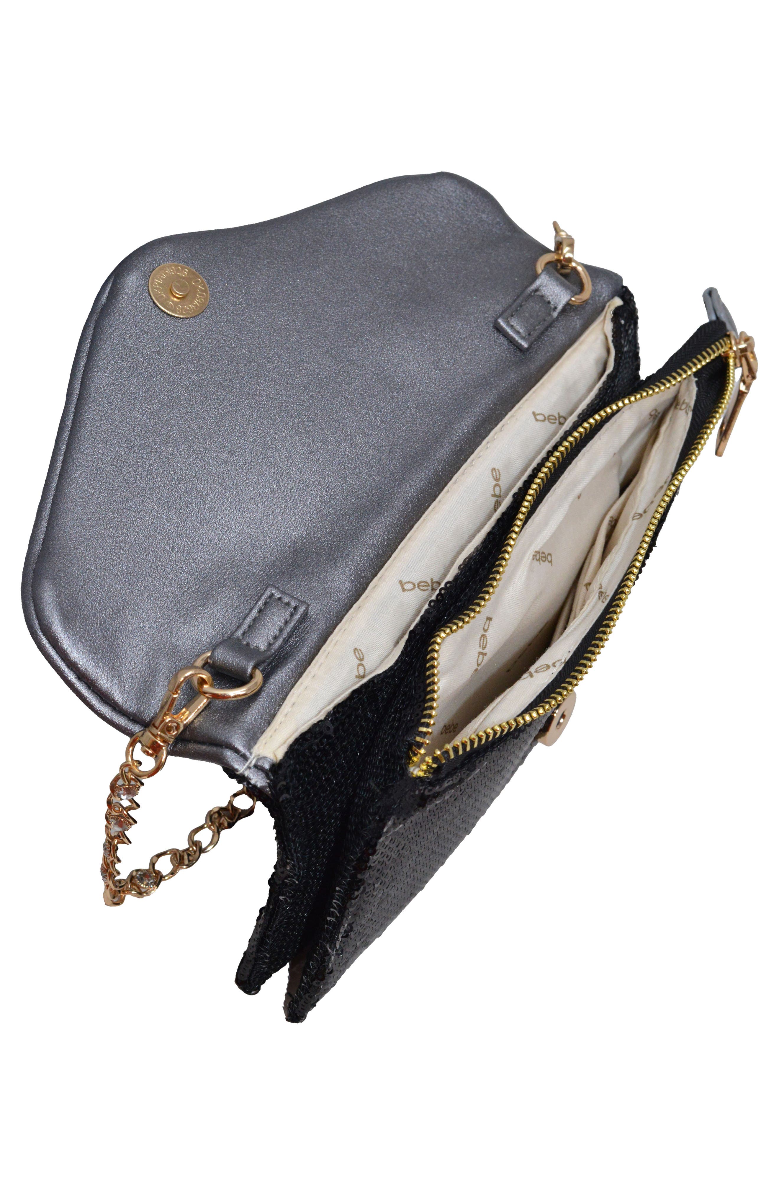 bebe Miro Sequin Clutch, Alternate, color, Black