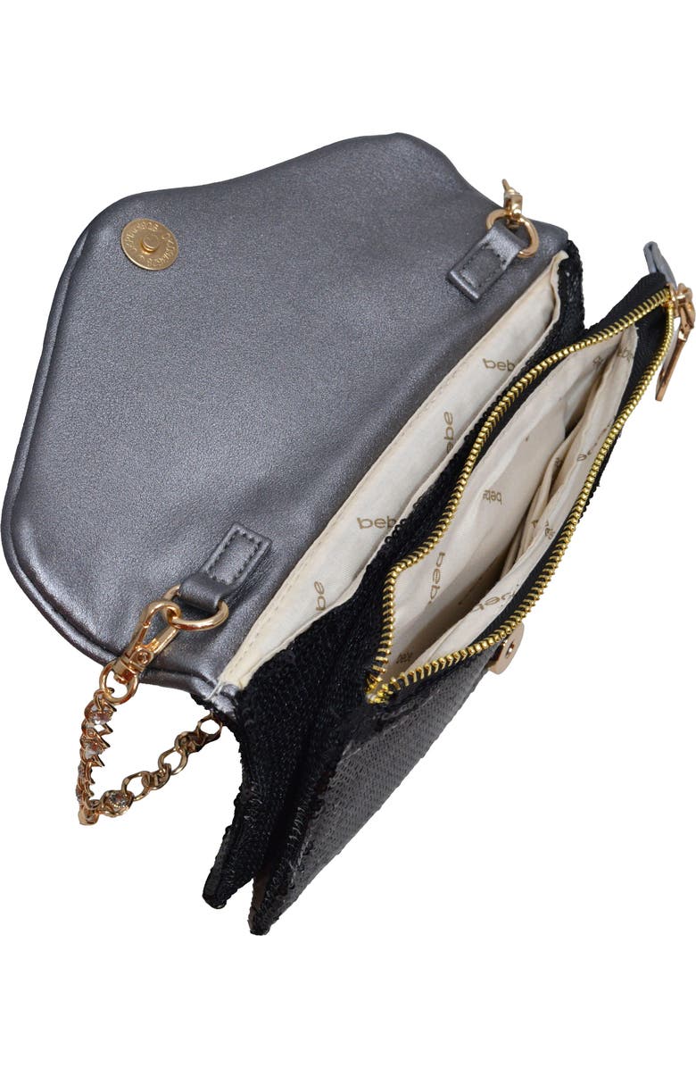 bebe Miro Sequin Clutch, Alternate, color, Black