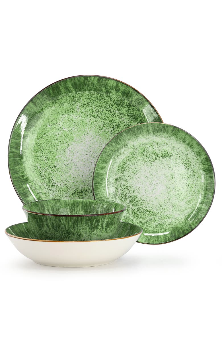 Elama Oceanus 16 Piece Porcelain Double Bowl Dinnerware Set, Alternate, color, White