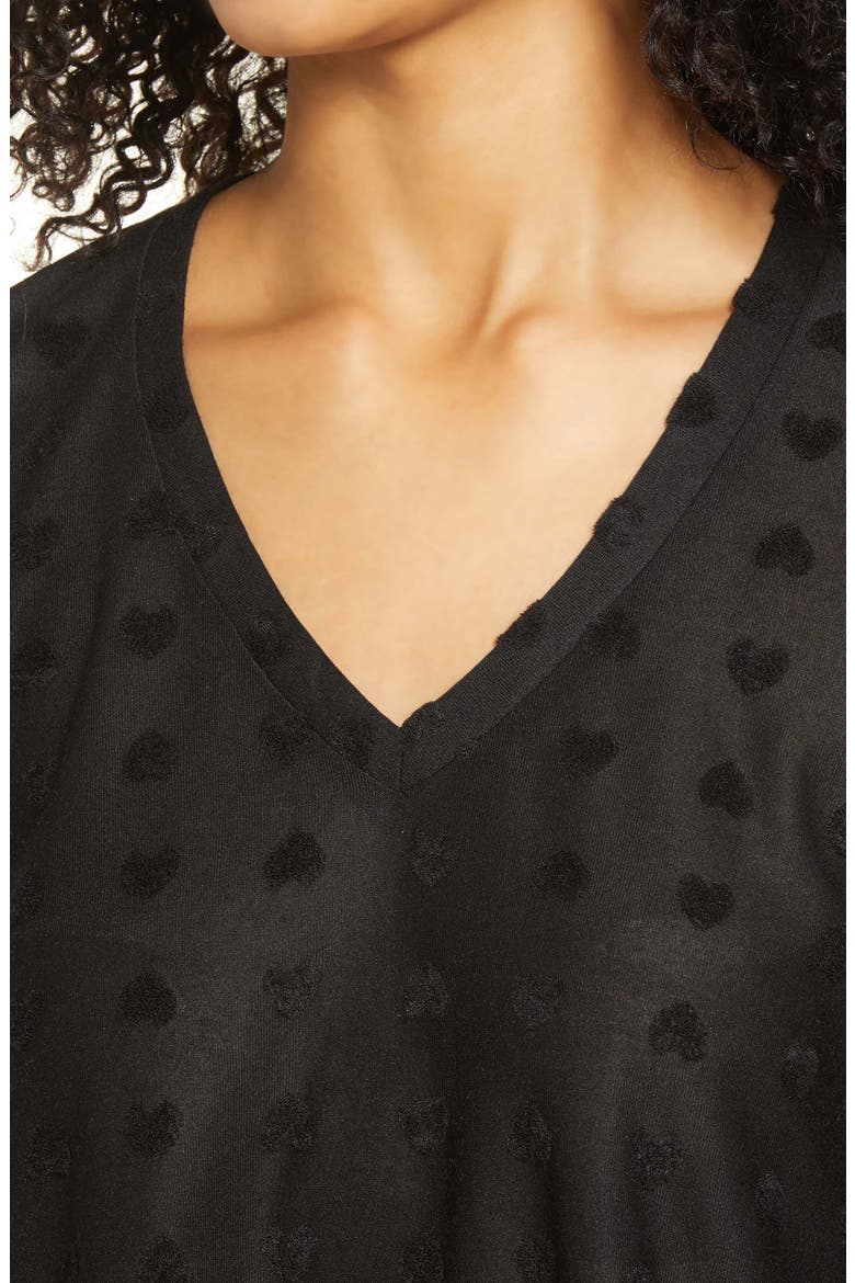 Flocked V-Neck Top, Alternate, color, BLACK HEARTS