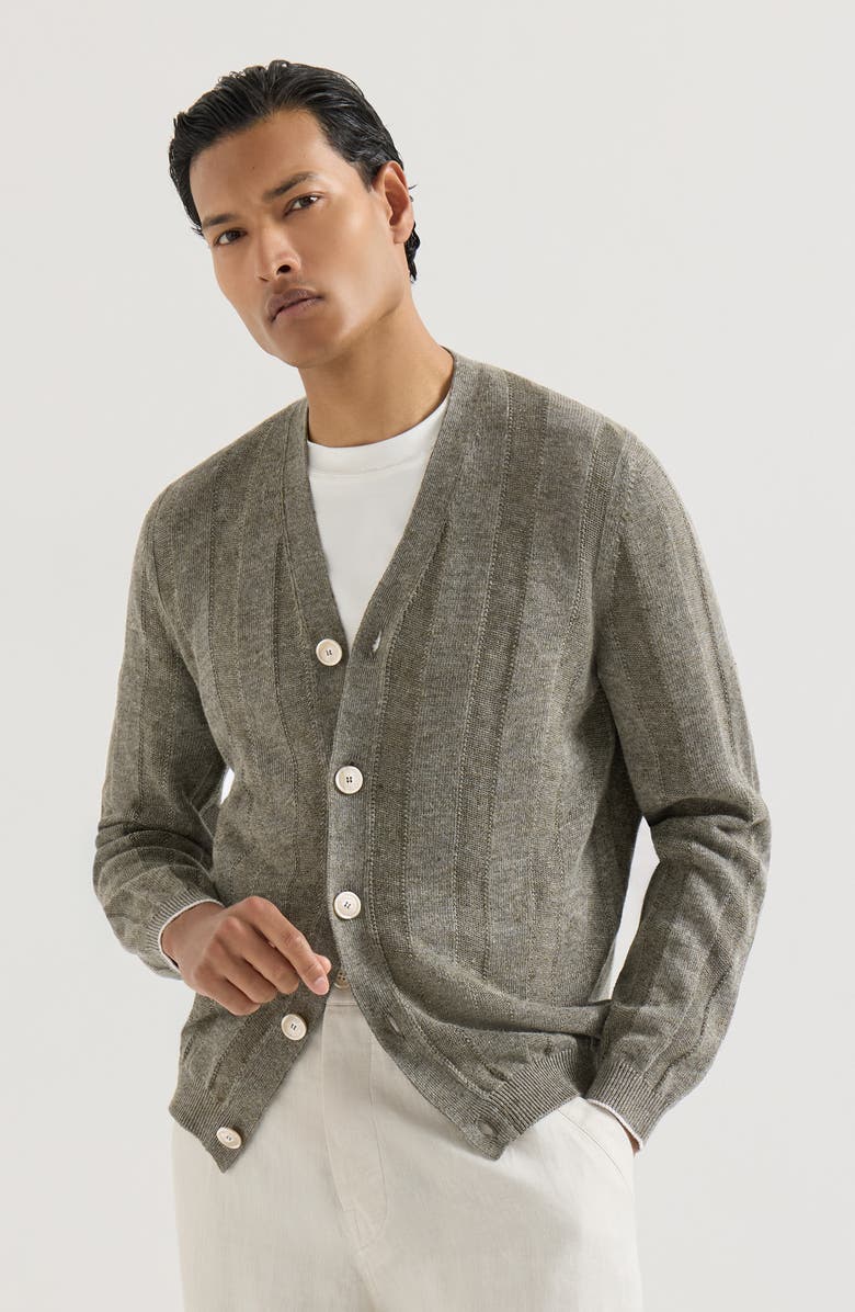 Brunello Cucinelli Linen and cotton cardigan, Main, color, Olive