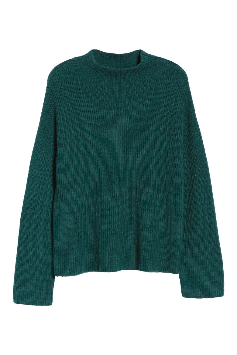 Ribbed Funnel Neck Sweater, Alternate, color, GREEN BUG