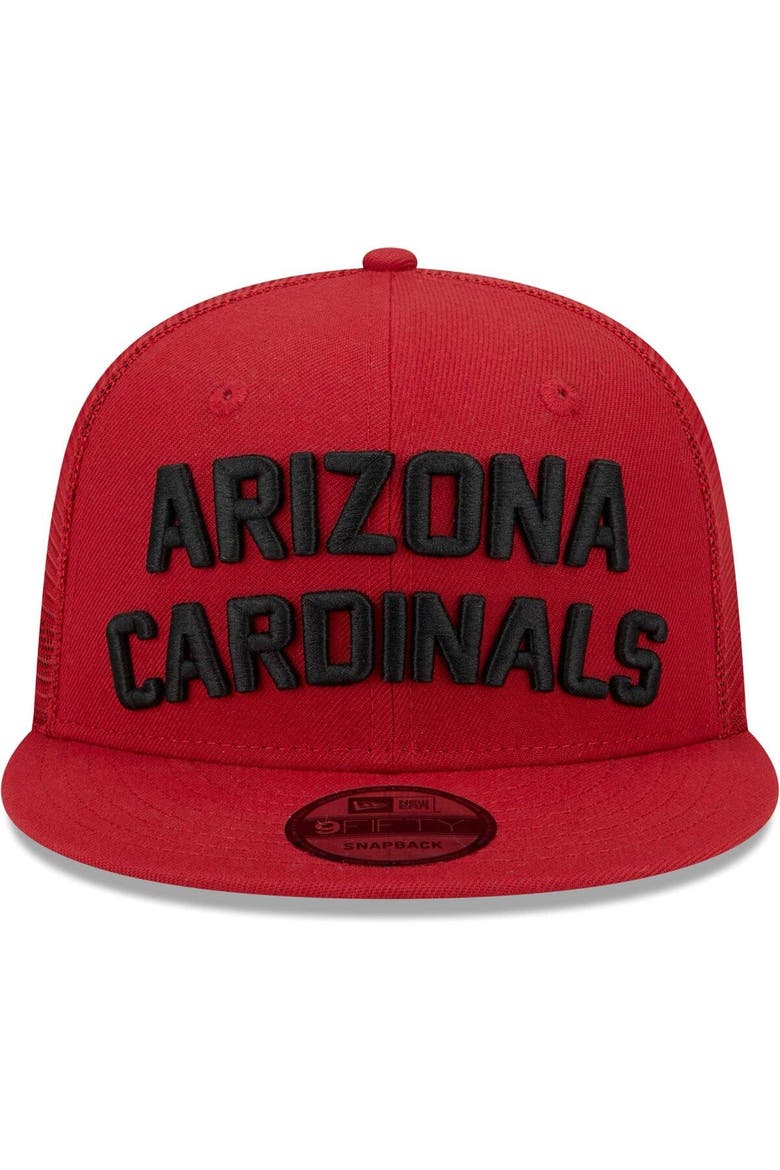 Men's New Era Cardinal Arizona Cardinals Stacked Trucker 9FIFTY Snapback Hat, Alternate, color, Cardinal