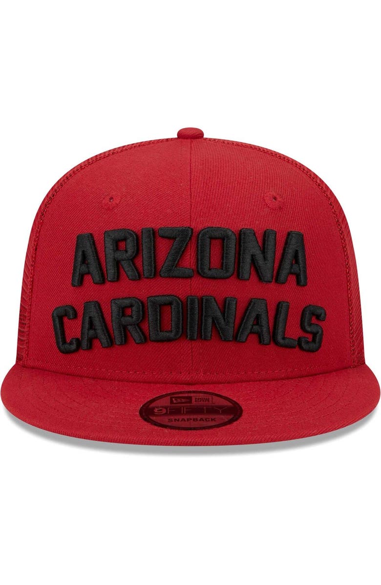 New Era Men's New Era Cardinal Arizona Cardinals Stacked Trucker 9FIFTY Snapback Hat, Alternate, color,