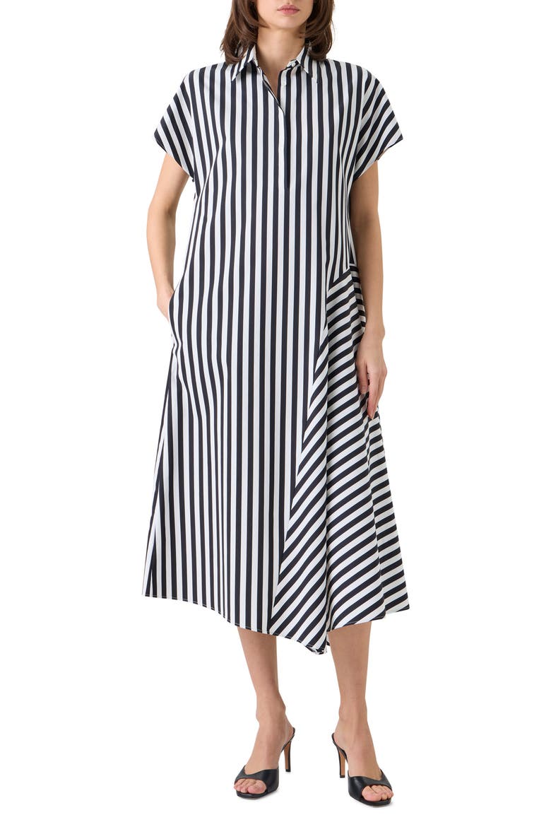 Kodak Stripe Cotton Poplin Midi Shirtdress, Main, color, BLACK-CREAM