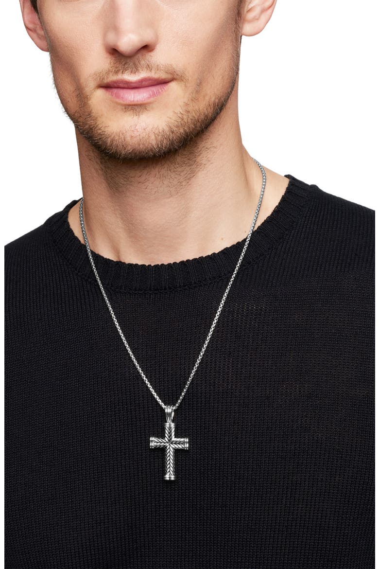 Chevron Cross Pendant in Sterling Silver, 40mm, Alternate, color, SS