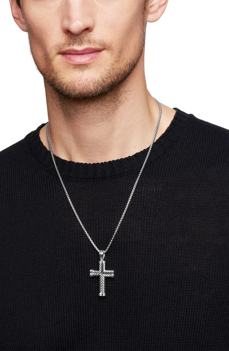 David Yurman Chevron Cross Pendant in Sterling Silver, 40mm, Alternate, color, Ss