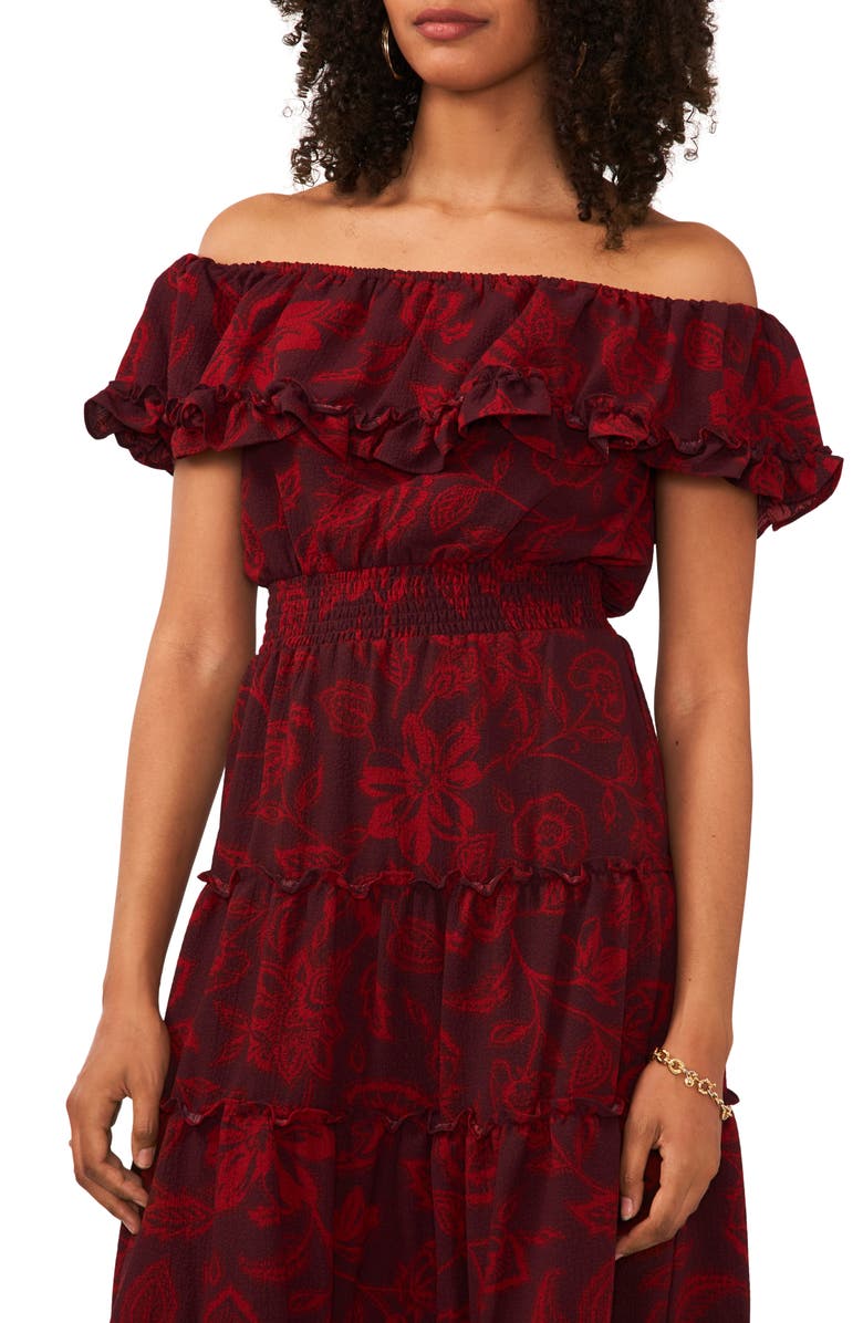 Vince Camuto Floral Ruffle Off the Shoulder Midi Dress, Alternate, color, 