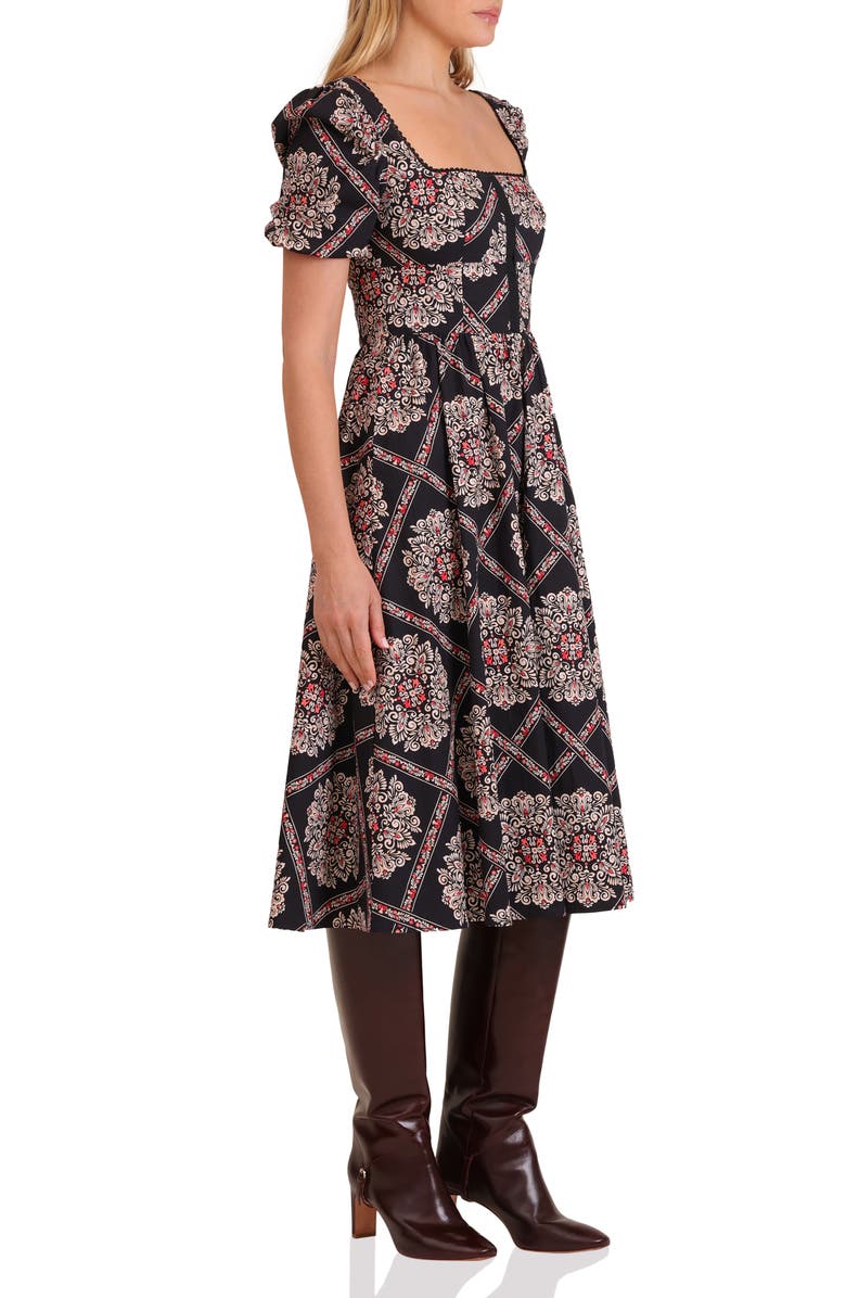 Avec Les Filles Botanical Print Corset Bodice Stretch Cotton Midi Dress, Alternate, color, Florentine Foulard