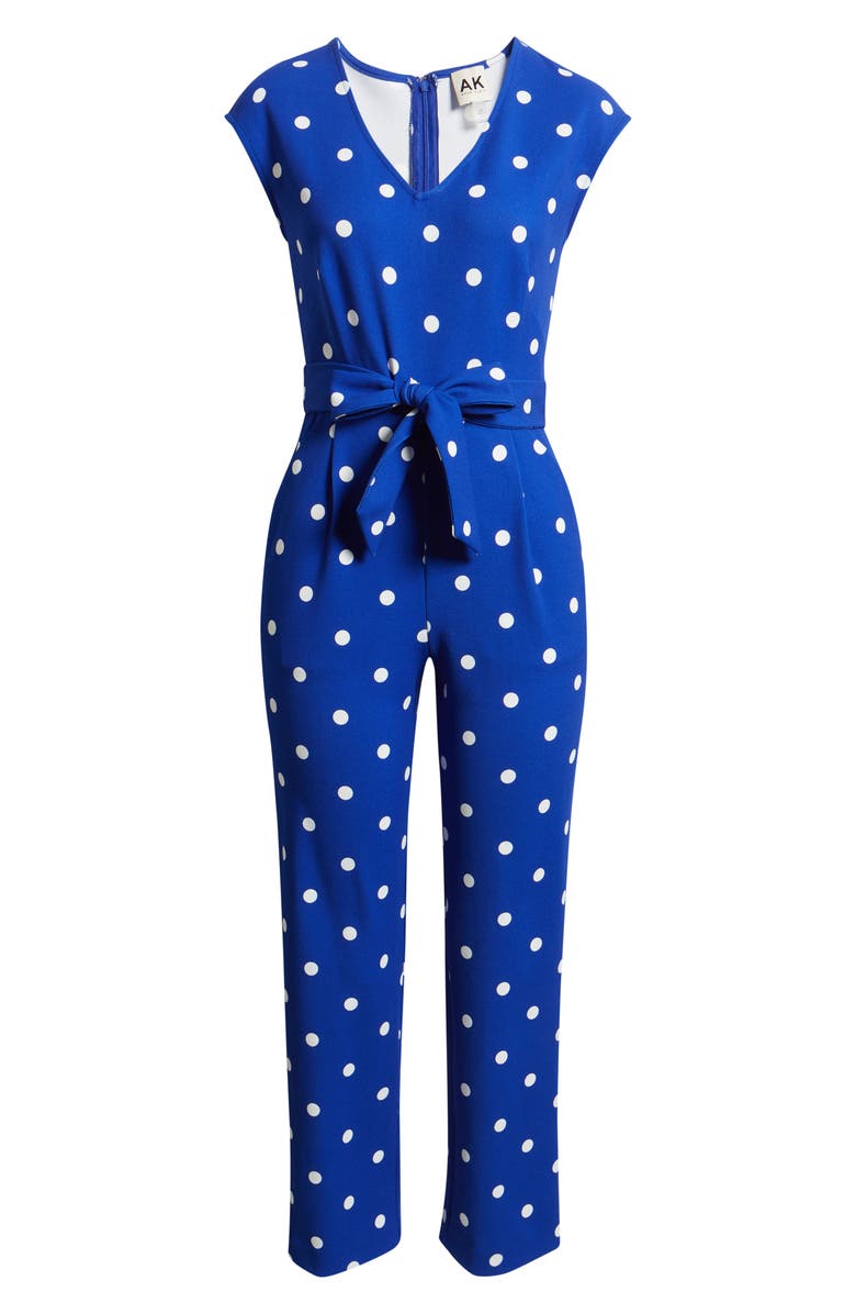 AK ANNE KLEIN Polka Dot Straight Leg Jumpsuit, Alternate, color, Santorini Blue / Crisp White