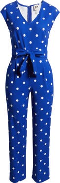 AK ANNE KLEIN Polka Dot Straight Leg Jumpsuit