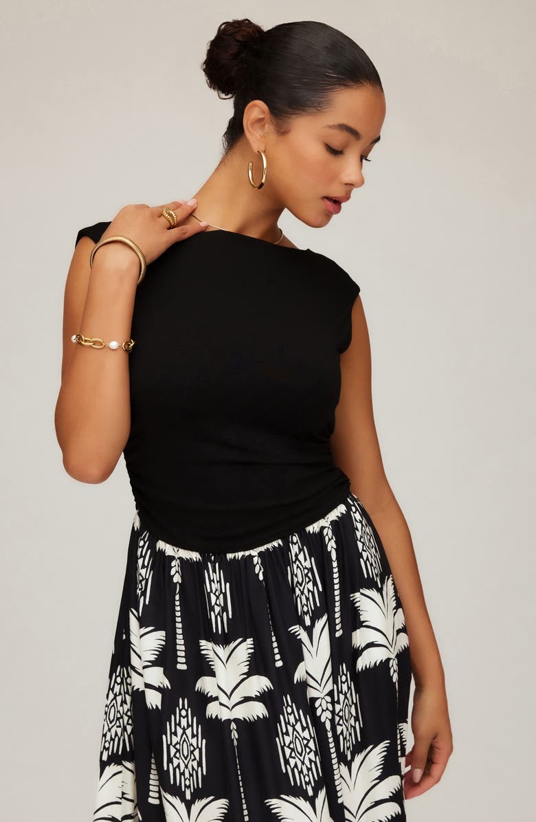 FIFTEEN TWENTY Carina Cap Sleeve Contrast Maxi Dress, Alternate, color, Black