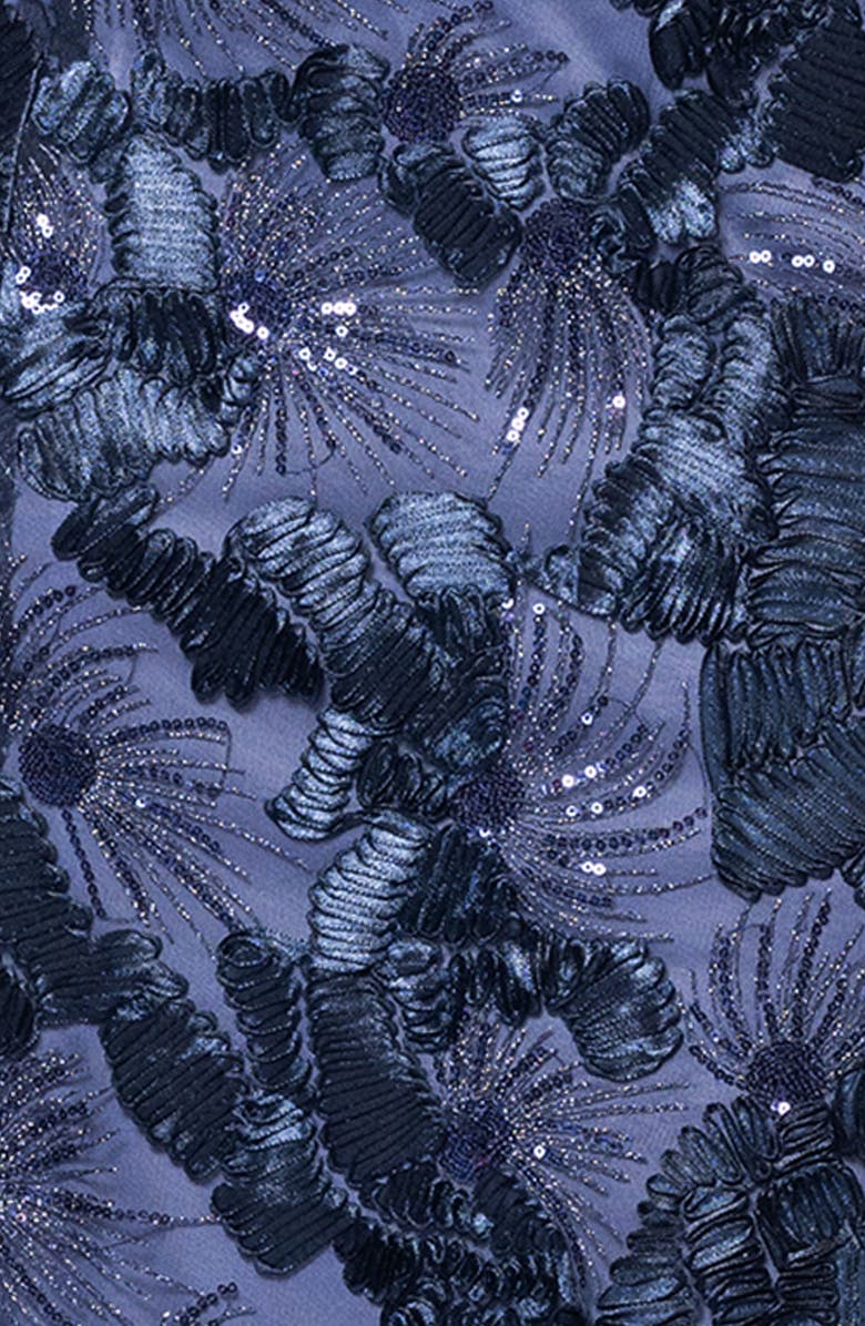 Betsy & Adam Flower Embroidered Cap Sleeve Gown, Alternate, color,