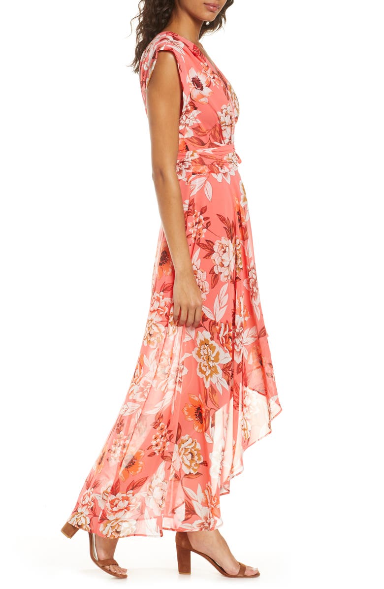 Eliza J Surplice High/Low Chiffon Maxi dress, Alternate, color,
