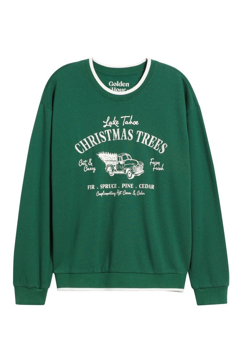 Holiday Tree Farm Graphic Sweatshirt, Alternate, color, WASHED FOREST/ MARSHMALLOW