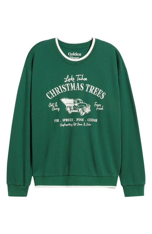 Golden Hour Holiday Tree Farm Graphic Sweatshirt In Green