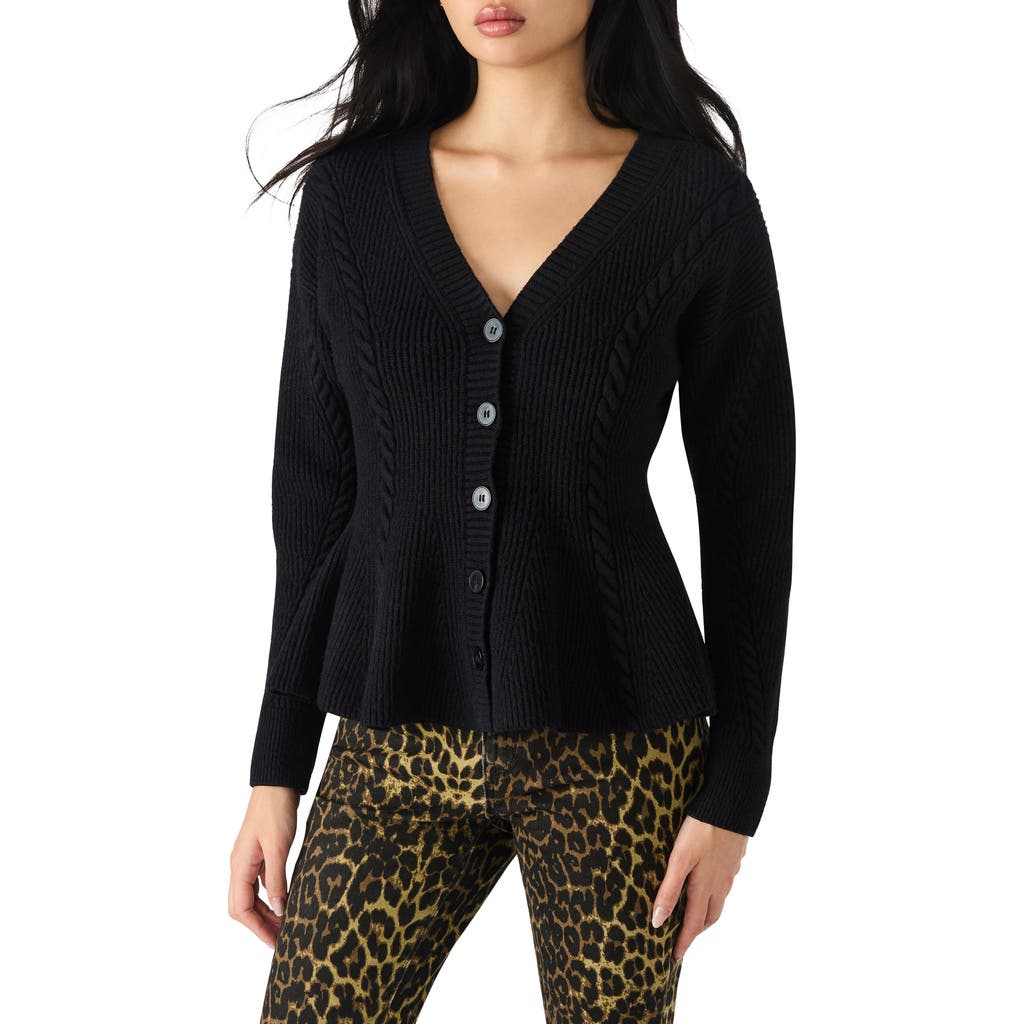 Steve Madden Courtney Rib Peplum Cardigan In Black